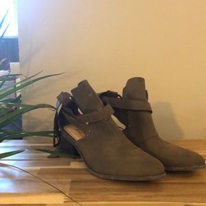 JustFab booties with unique open back